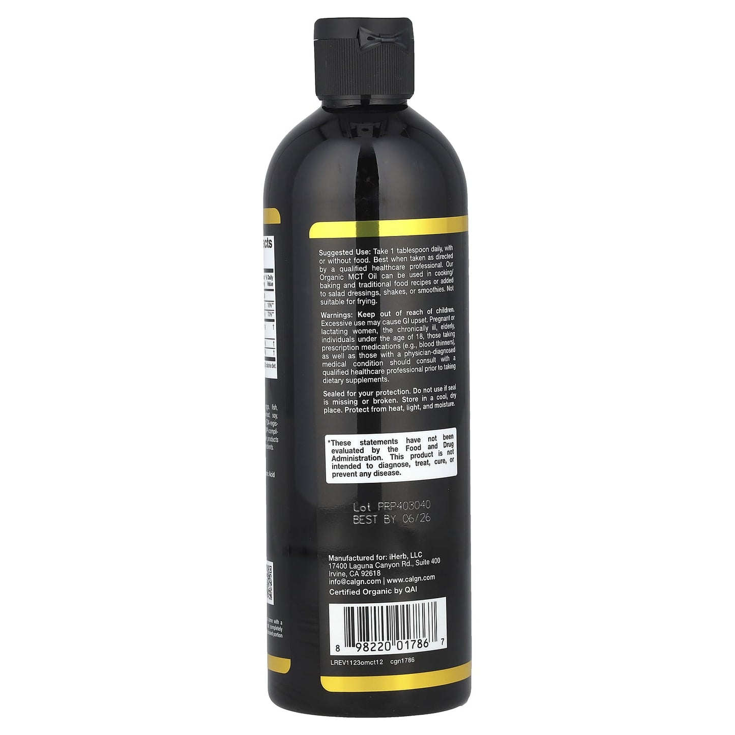 California Gold Nutrition Sport, Organic MCT Oil, Unflavored, 12 fl oz (355 ml)