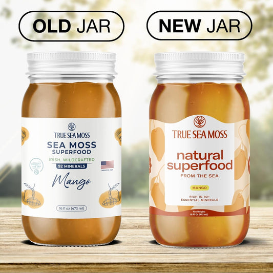 TrueSeaMoss Mango Wildcrafted Irish Sea Moss Gel Organic Raw Antioxidant Nutritional Supplements, 16 fl oz.