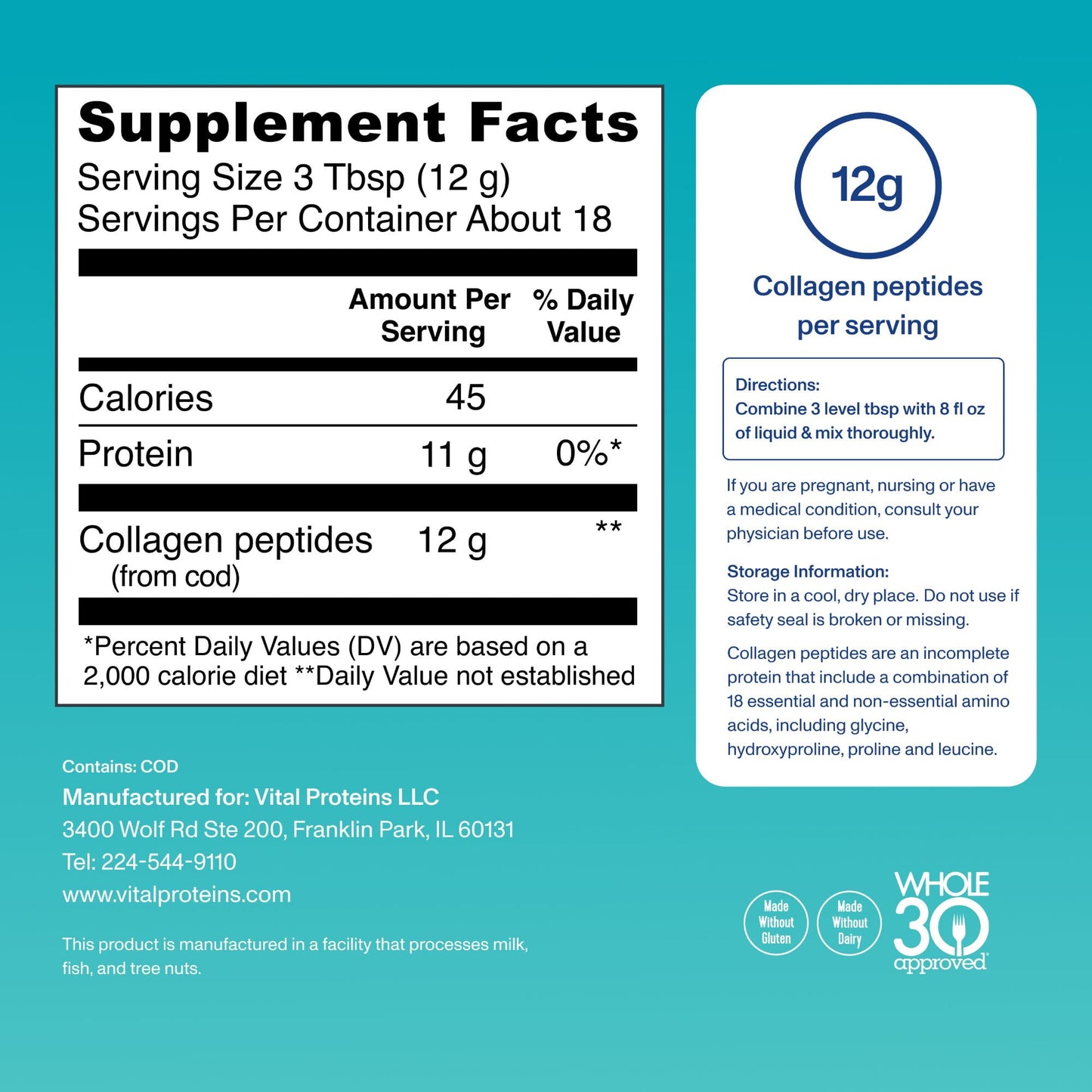Vital Proteins Marine Collagen Peptides for Joint, Hair, Skin, and Nails Support Supplement Powder, 7.8 oz