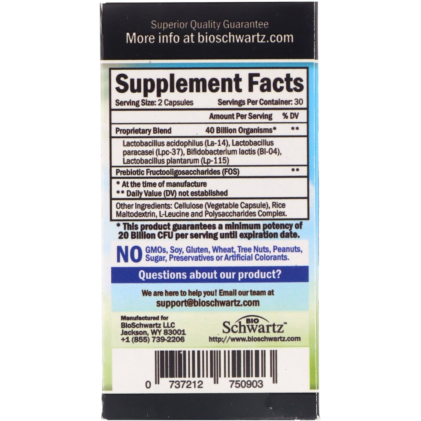 BioSchwartz Probiotic 40 Billion CFU - Probiotics Prebiotics, Lactobacillus Acidophilus, Astragalus for Gut Health, Digestive Relief - Shelf Stable Supplement, 60 Count