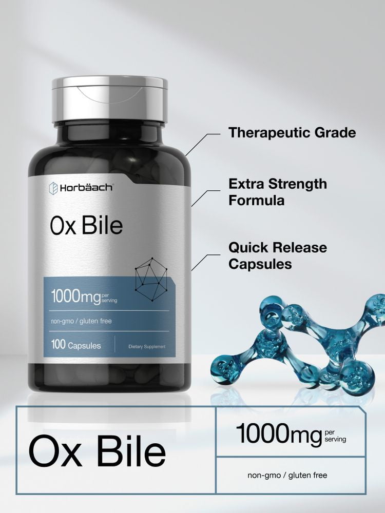 Ox Bile 1000mg | 100 Capsules | Digestive Enzymes Supplement | by Horbaach