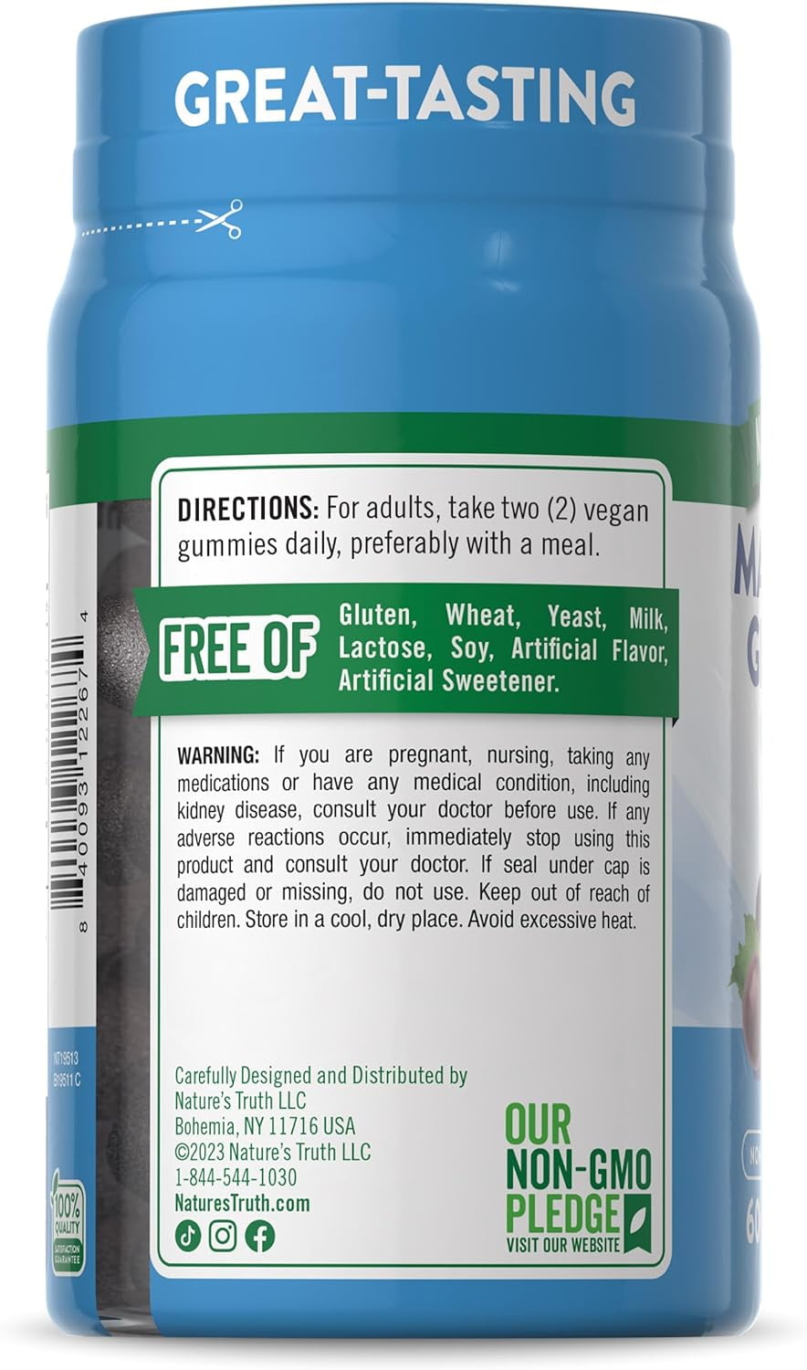 Magnesium Glycinate Gummies for Adults | 200mg | 60 Count | Grape Flavor | by Nature's Truth