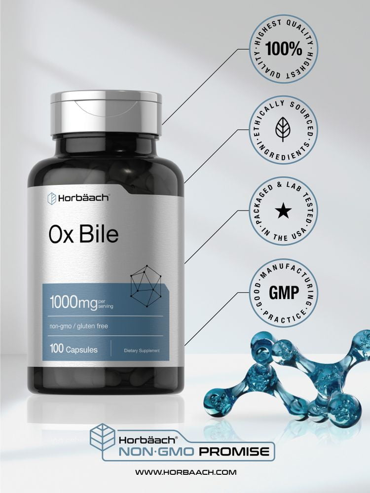 Ox Bile 1000mg | 100 Capsules | Digestive Enzymes Supplement | by Horbaach