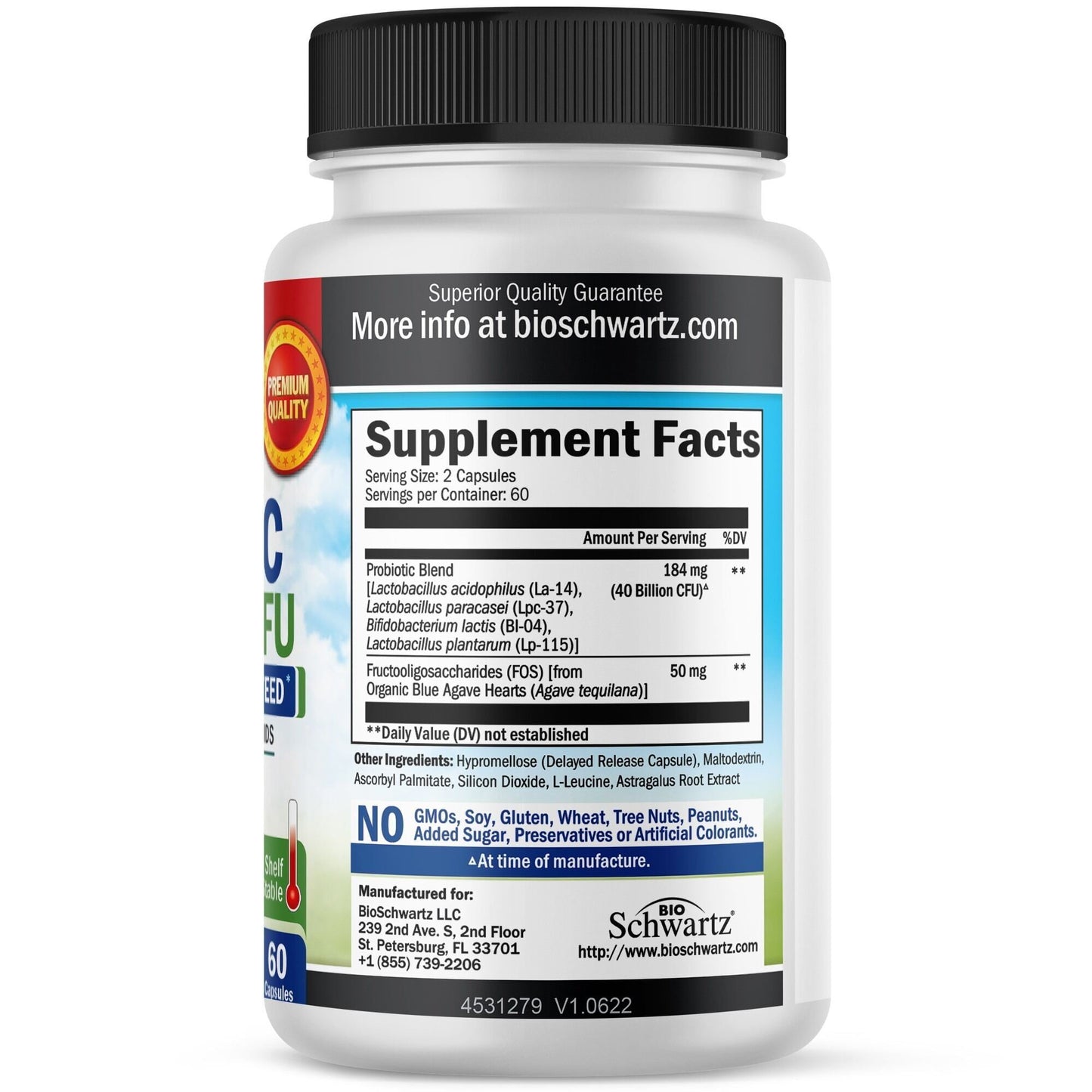 BioSchwartz Probiotic 40 Billion CFU - Probiotics Prebiotics, Lactobacillus Acidophilus, Astragalus for Gut Health, Digestive Relief - Shelf Stable Supplement, 60 Count