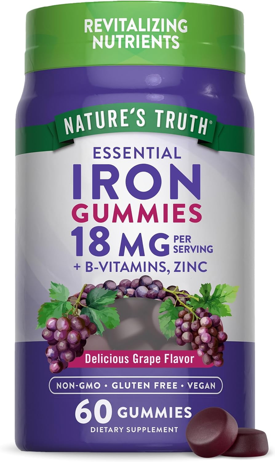 Iron Gummies | 60 Count | with B Vitamins & Zinc | Grape Flavor | by Nature's Truth