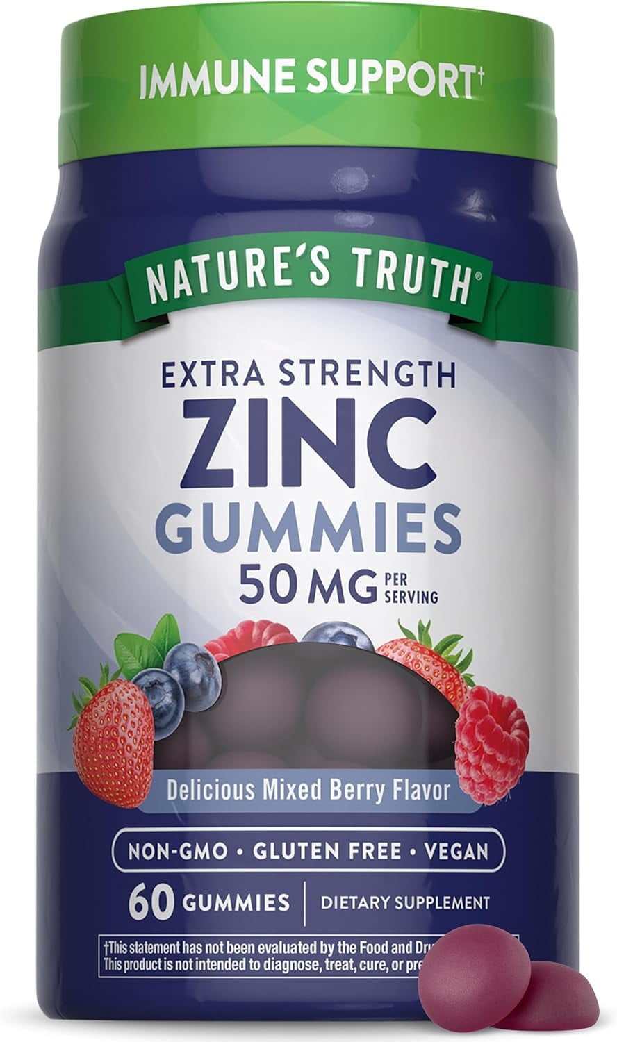 Zinc Gummies | 50mg | 60 count | Mixed Berry Flavor | For Men and Women | by Natures Truth