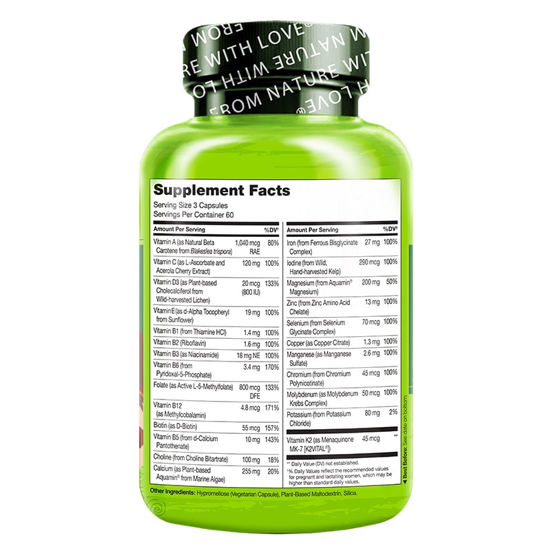 NATURELO Prenatal Multivitamin with Gentle Chelated Iron, Methyl Folate, Plant Calcium & Choline - Vegan, Vegetarian - Non-GMO - Gluten Free - 180 Capsules