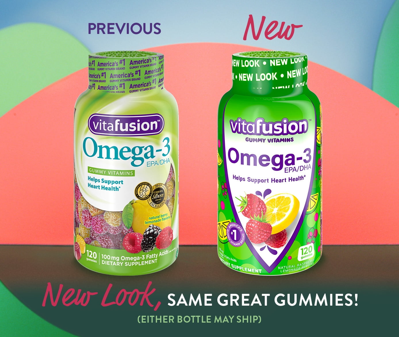 vitafusion Omega-3 Gummy Vitamins, Berry Lemonade Flavor Heart Health Vitamins(1), 120 Count