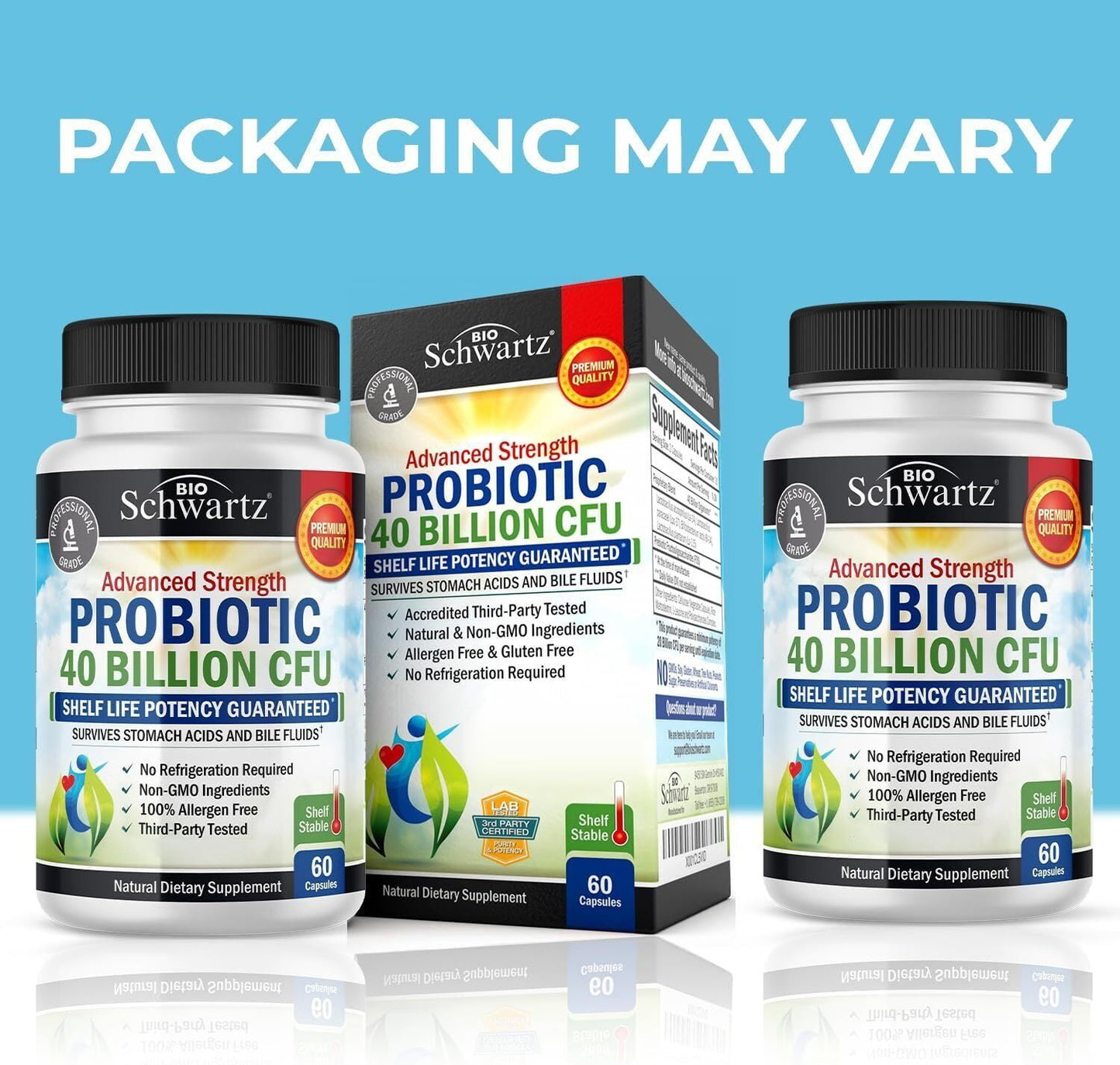 BioSchwartz Probiotic 40 Billion CFU - Probiotics Prebiotics, Lactobacillus Acidophilus, Astragalus for Gut Health, Digestive Relief - Shelf Stable Supplement, 60 Count