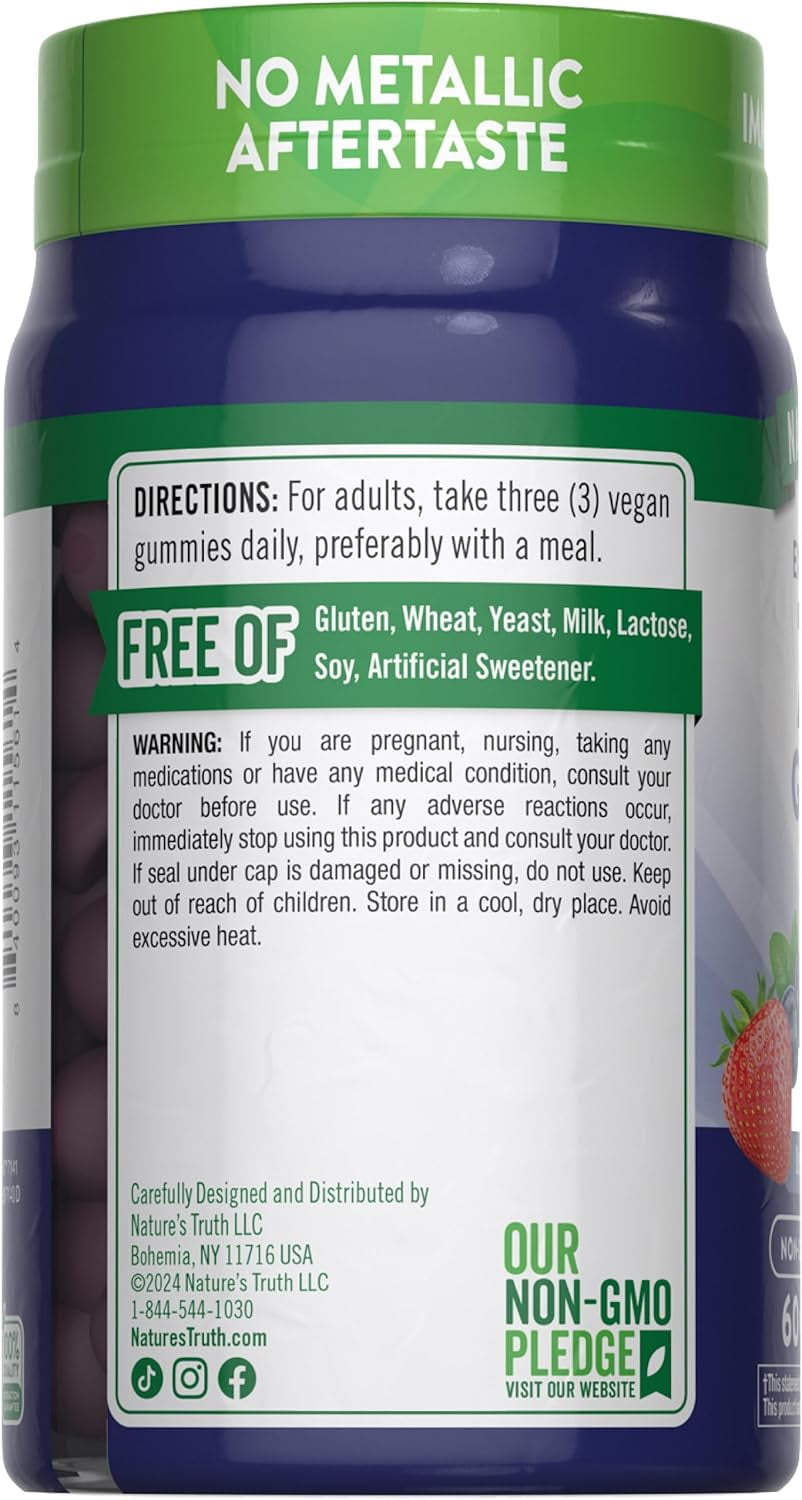 Zinc Gummies | 50mg | 60 count | Mixed Berry Flavor | For Men and Women | by Natures Truth