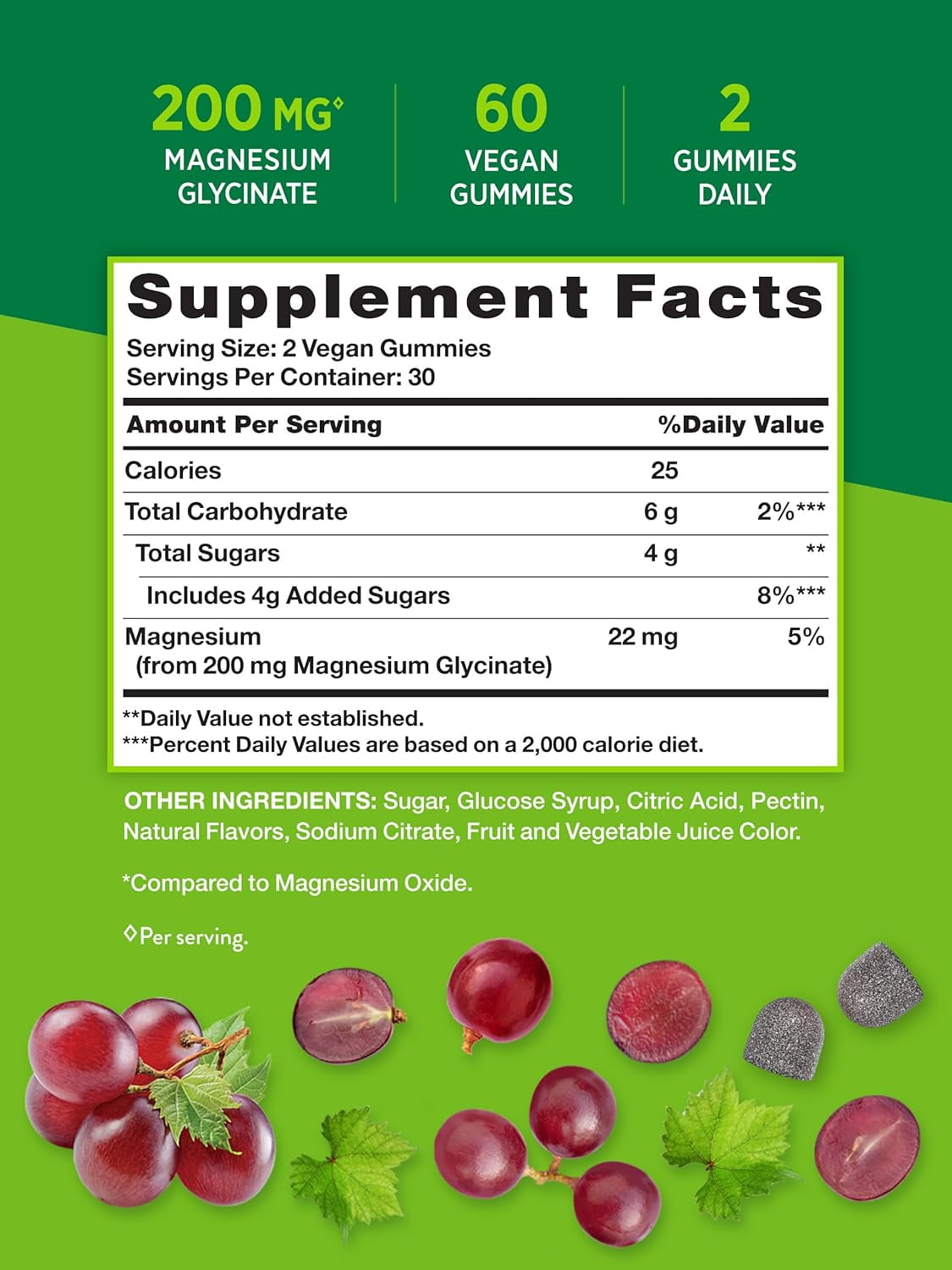 Magnesium Glycinate Gummies for Adults | 200mg | 60 Count | Grape Flavor | by Nature's Truth