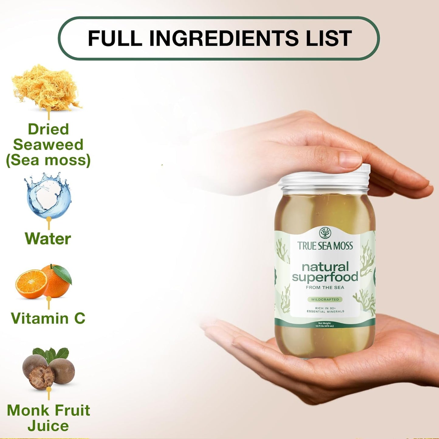 Trueseamoss Wildcrafted Irish Sea Moss Gel - Raw Sea Moss Supplement for Immune and Thyroid Support, Original, 16 oz