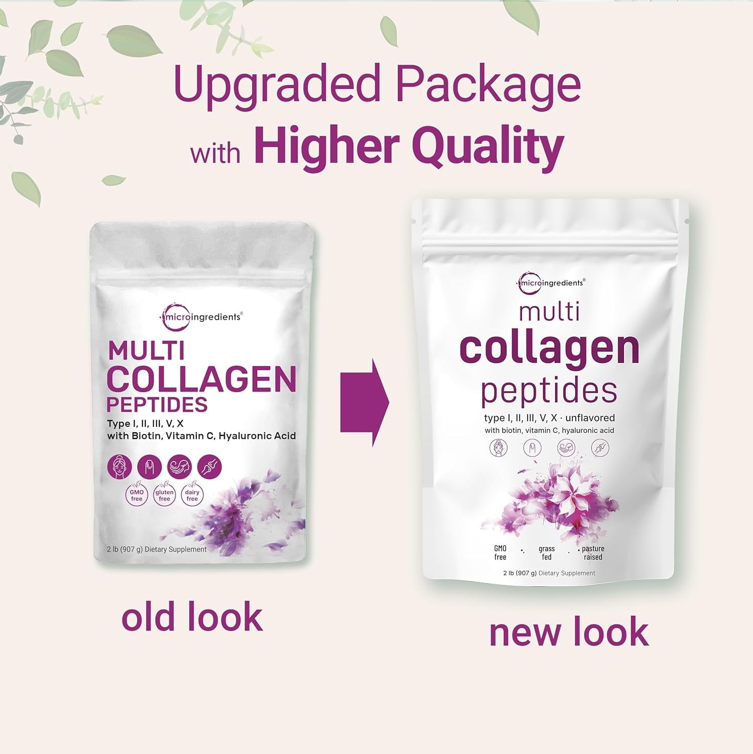 Micro Ingredients Multi Collagen Protein Powder, 2lb | Type I,II,III,V,X with Biotin, Hyaluronic Acid, Vitamin C - Unflavored Collagen Peptides