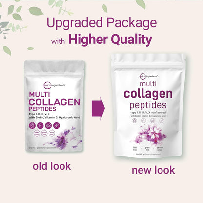 Micro Ingredients Multi Collagen Protein Powder, 2lb | Type I,II,III,V,X with Biotin, Hyaluronic Acid, Vitamin C - Unflavored Collagen Peptides