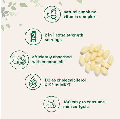 Micro Ingredients Vitamin D3 10,000 IU + K2 MK-7 200 mcg, 300 Softgels | Virgin Coconut Oil | 2-in-1 Bone, Immune & Heart Support | Easy to Swallow, Non-GMO