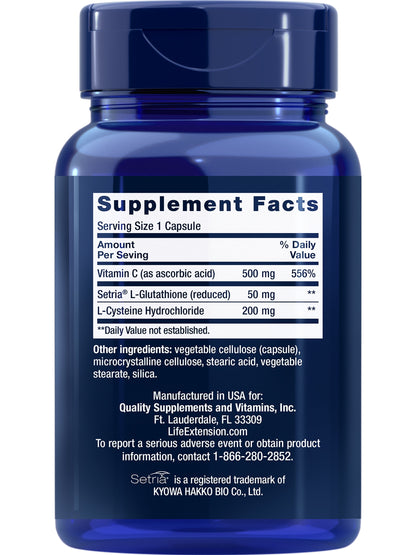 Life Extension Glutathione, Cysteine & C, 500 mg of Vitamin C, Powerful antioxidant Supplement to Support Liver Health, Gluten-Free, Non-GMO, 100 Capsules