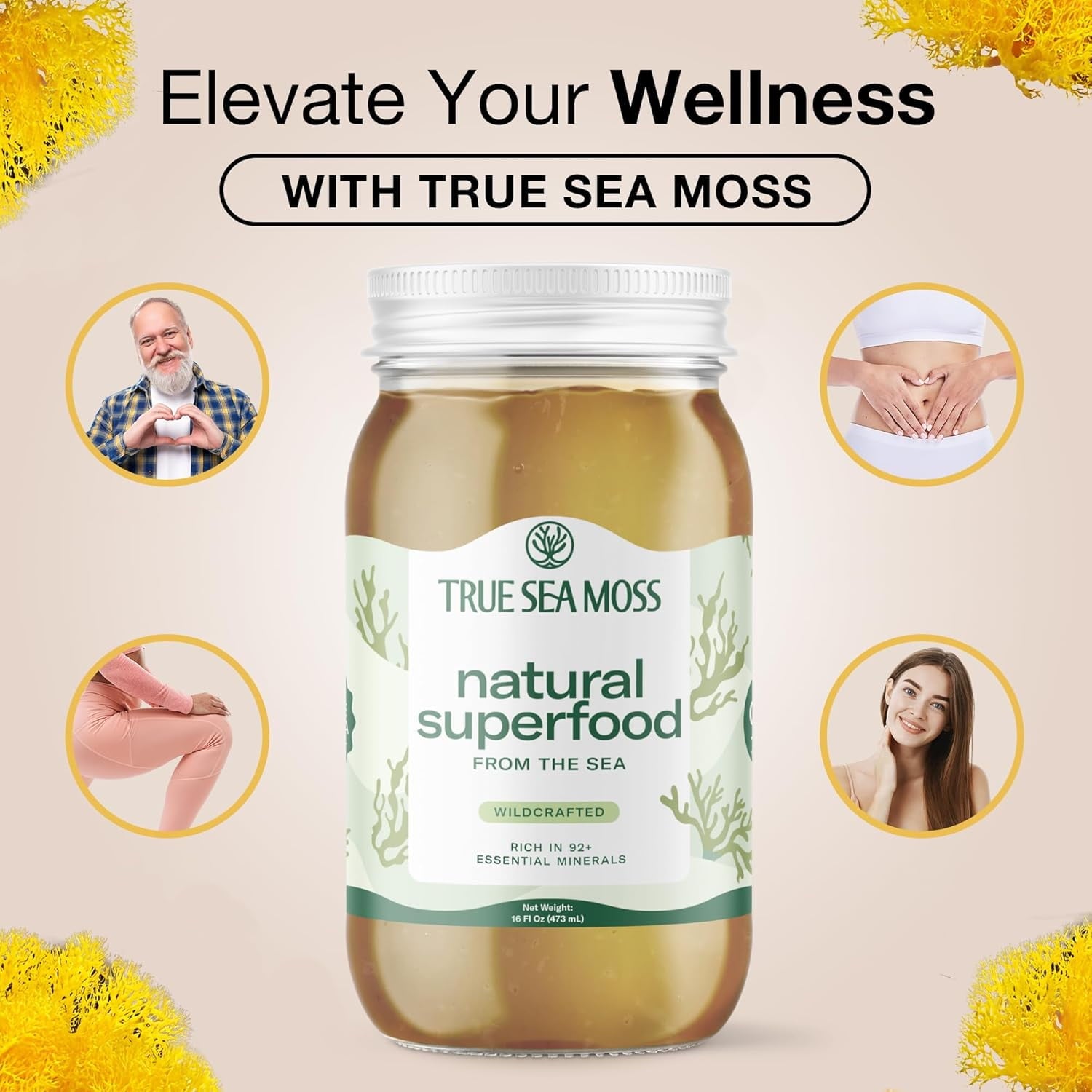 Trueseamoss Wildcrafted Irish Sea Moss Gel - Raw Sea Moss Supplement for Immune and Thyroid Support, Original, 16 oz