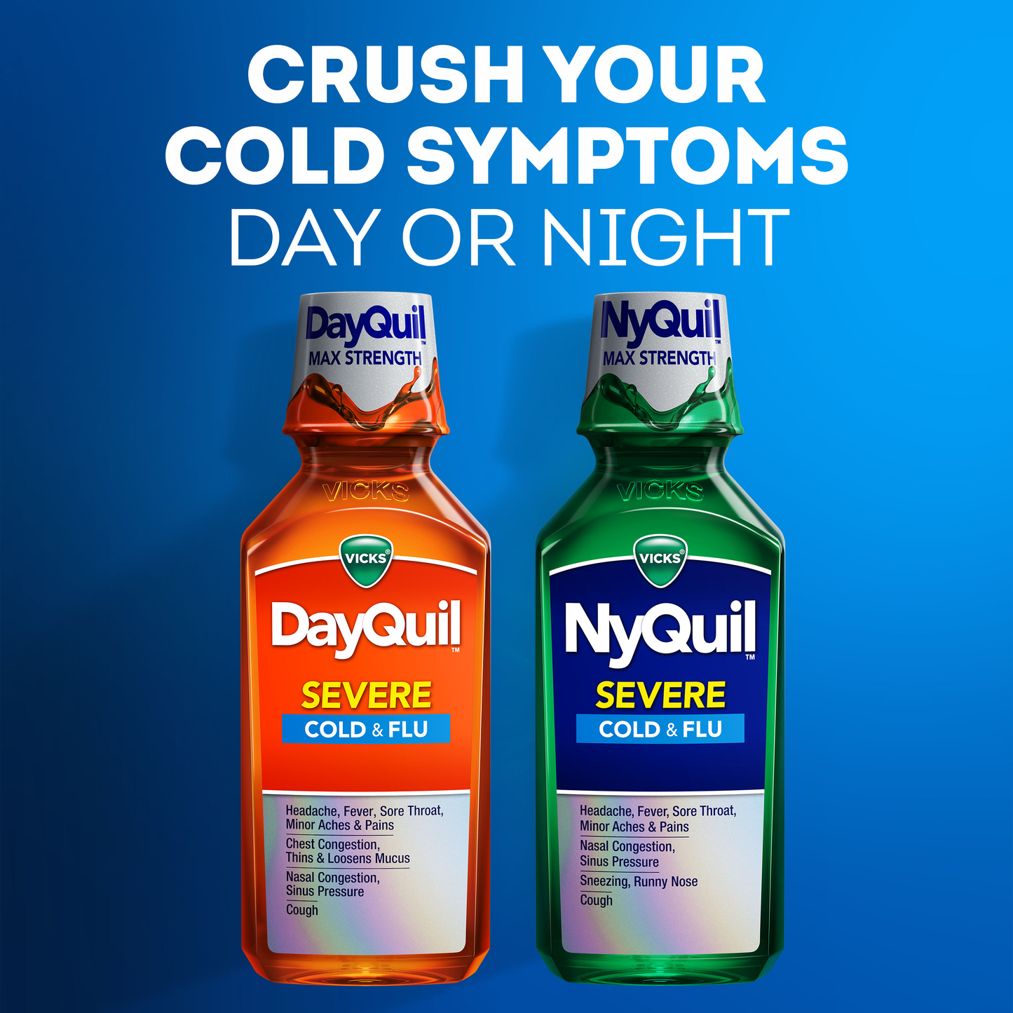 Vicks DayQuil and NyQuil SEVERE Maximum Strength Cough, Cold & Flu Relief Liquid, 3 Bottles BERRY
