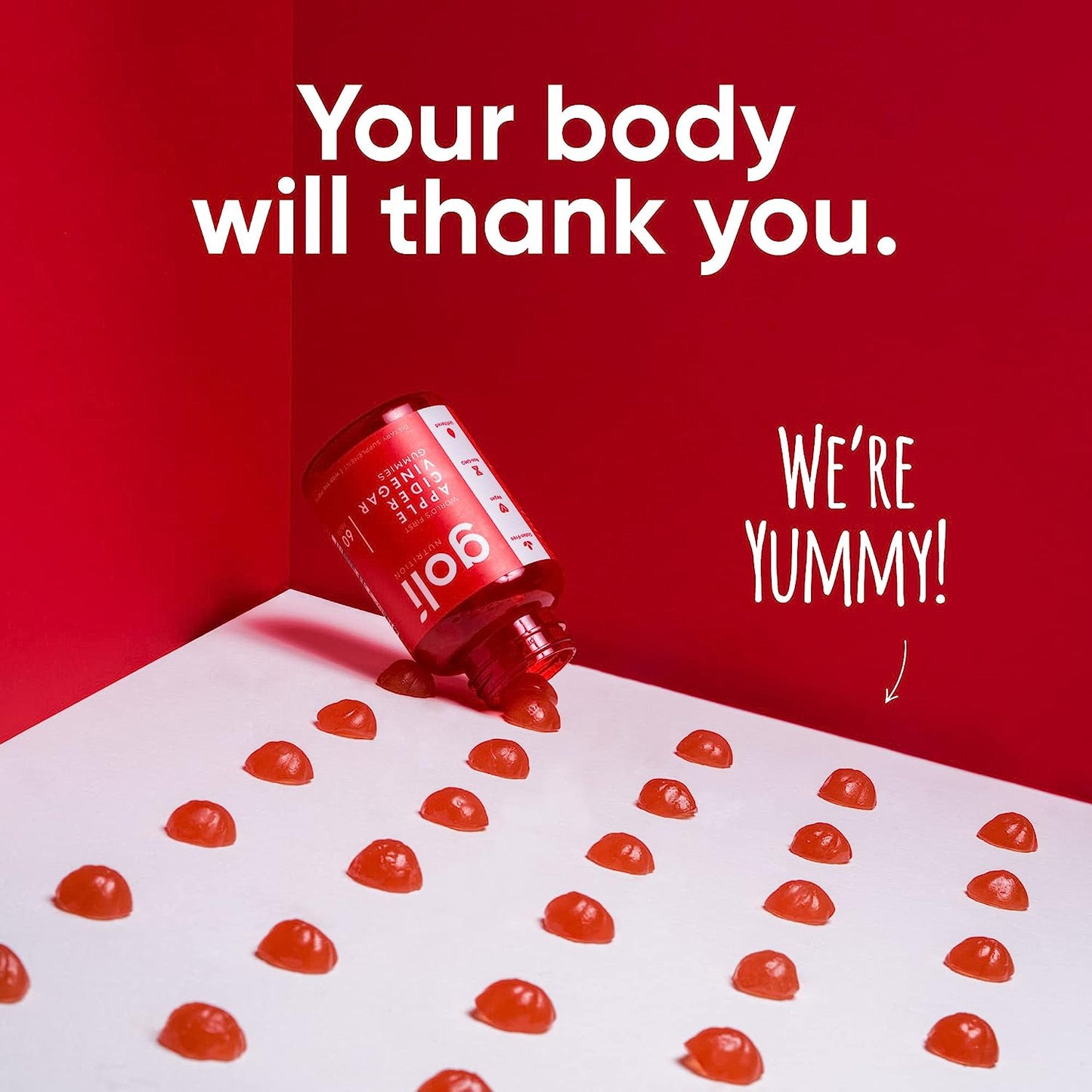 Goli Nutrition Apple Cider Vinegar Gummies, Support Cellular Energy Production and Healthy Immune Function, 60 Pieces