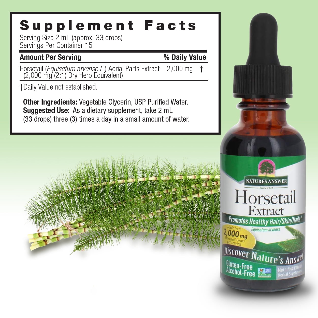 Nature’s Answer Horsetail Extract 2,000 mg, Alcohol-Free, Herbal Supplement, 1 fl oz