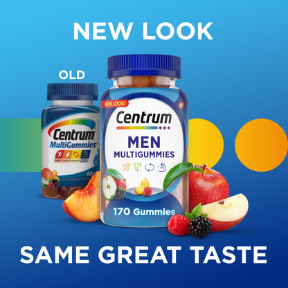Centrum Multigummies Men's Gummy Vitamins, Multivitamin With Vitamin B, C, D & E, Assorted Fruit, 170 Count