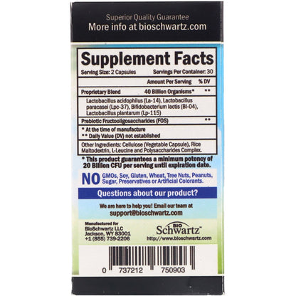 BioSchwartz Probiotic 40 Billion CFU - Probiotics Prebiotics, Lactobacillus Acidophilus, Astragalus for Gut Health, Digestive Relief - Shelf Stable Supplement, 60 Count