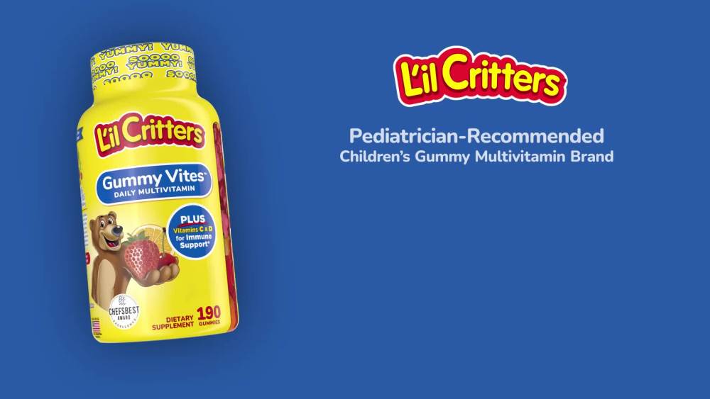 L’il Critters Calcium + D3 Daily Gummy Supplement for Kids, for Bone Support, Orange, Strawberry and Cherry Flavors, 150 Gummies
