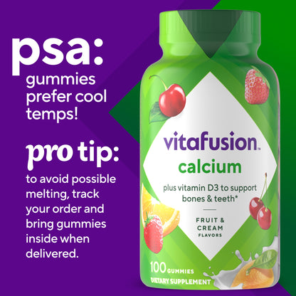 vitafusion Chewable Calcium Gummy Vitamins, Fruit and Cream Flavored, 100 Count
