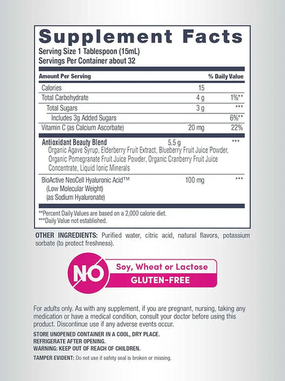 NeoCell Hyaluronic Acid Liquid with Vitamin C, Berry, 16 Fl Oz  - Packaging May Vary