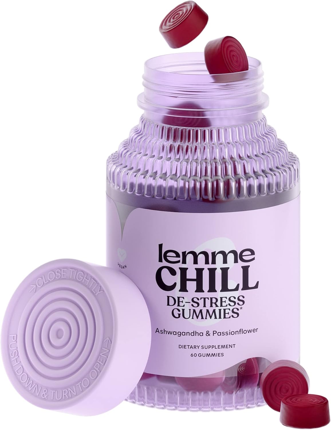 Lemme Chill Stress Relief Gummies with 300mg KSM-66 Ashwagandha, Lemon Balm, Passionflower & Goji to Support Relaxation, Healthy Cortisol & Sleep - Vegan, Gluten-Free, Non-GMO, Mixed Berry 60 Count