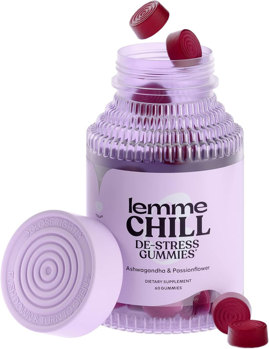 Lemme Chill Stress Relief Gummies with 300mg KSM-66 Ashwagandha, Lemon Balm, Passionflower & Goji to Support Relaxation, Healthy Cortisol & Sleep - Vegan, Gluten-Free, Non-GMO, Mixed Berry 60 Count