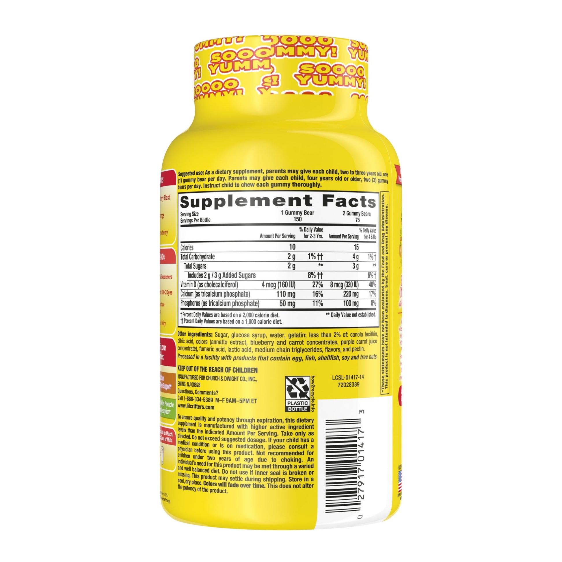 L’il Critters Calcium + D3 Daily Gummy Supplement for Kids, for Bone Support, Orange, Strawberry and Cherry Flavors, 150 Gummies