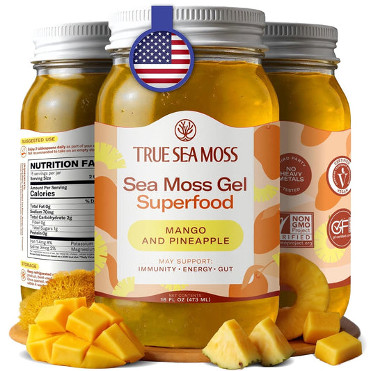 TrueSeaMoss Wildcrafted Irish Sea Moss Gel Superfood - Mango/Pineapple, Pack of 1 Organic Seamoss - Made in USA