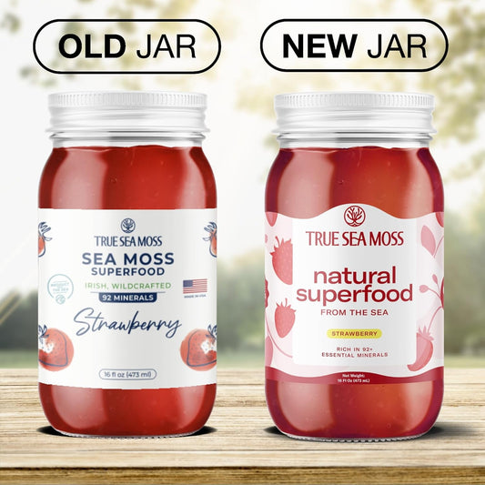 TrueSeaMoss Strawberry Sea Moss Wildcrafted Irish Gel Antioxidant Nutritional Supplements, 16 oz.