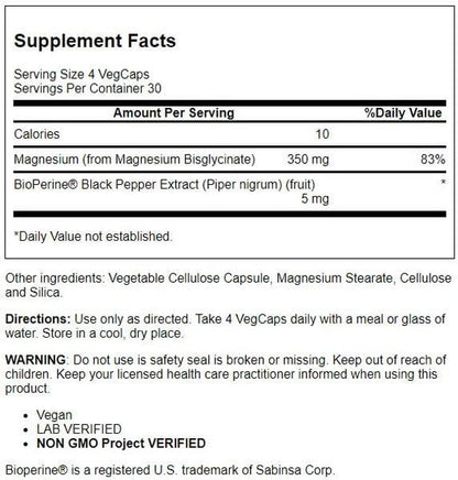 Solaray Magnesium Glycinate with BioPerine, Healthy Relaxation, Muscle Function & Bone Support, 30 Servings, 120 VegCaps