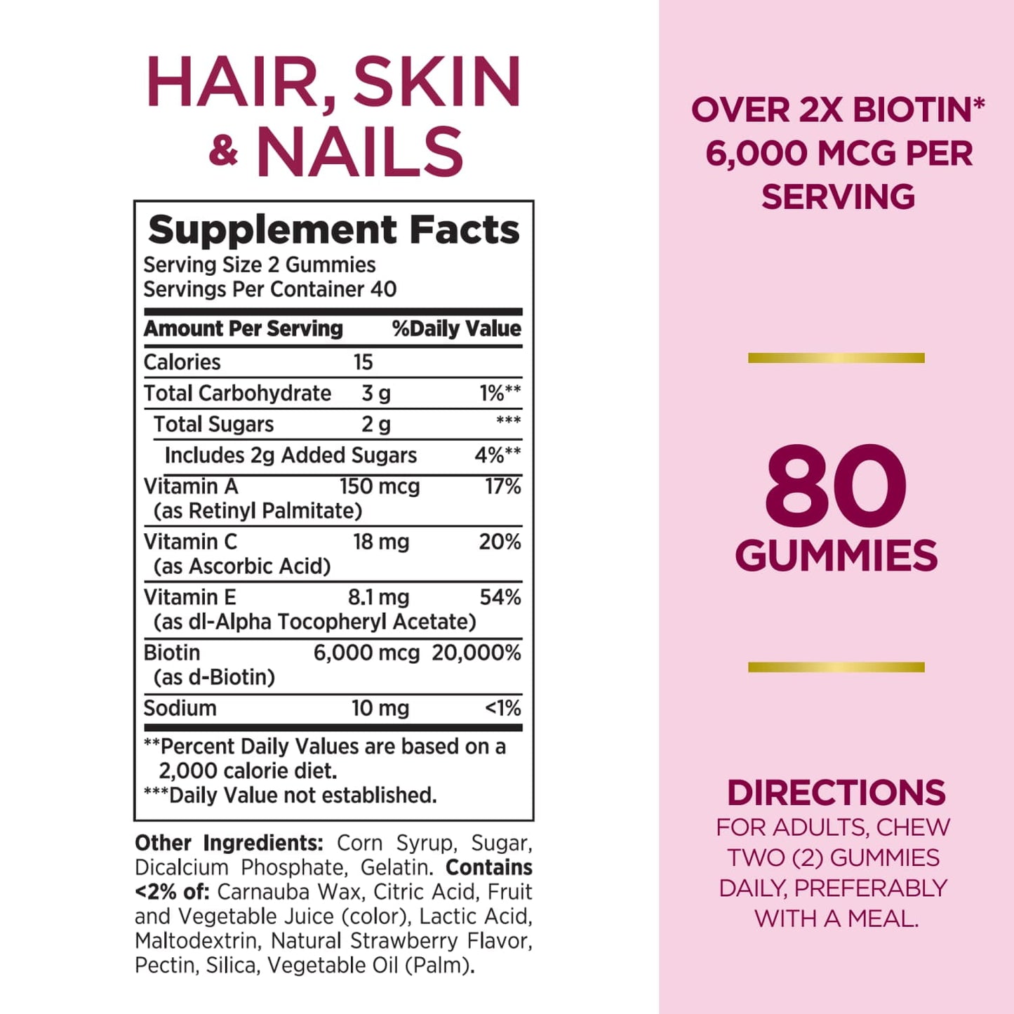 Nature's Bounty Advanced, Hair Skin and Nails Vitamins with Biotin, Strawberry Gummies, 80 Ct