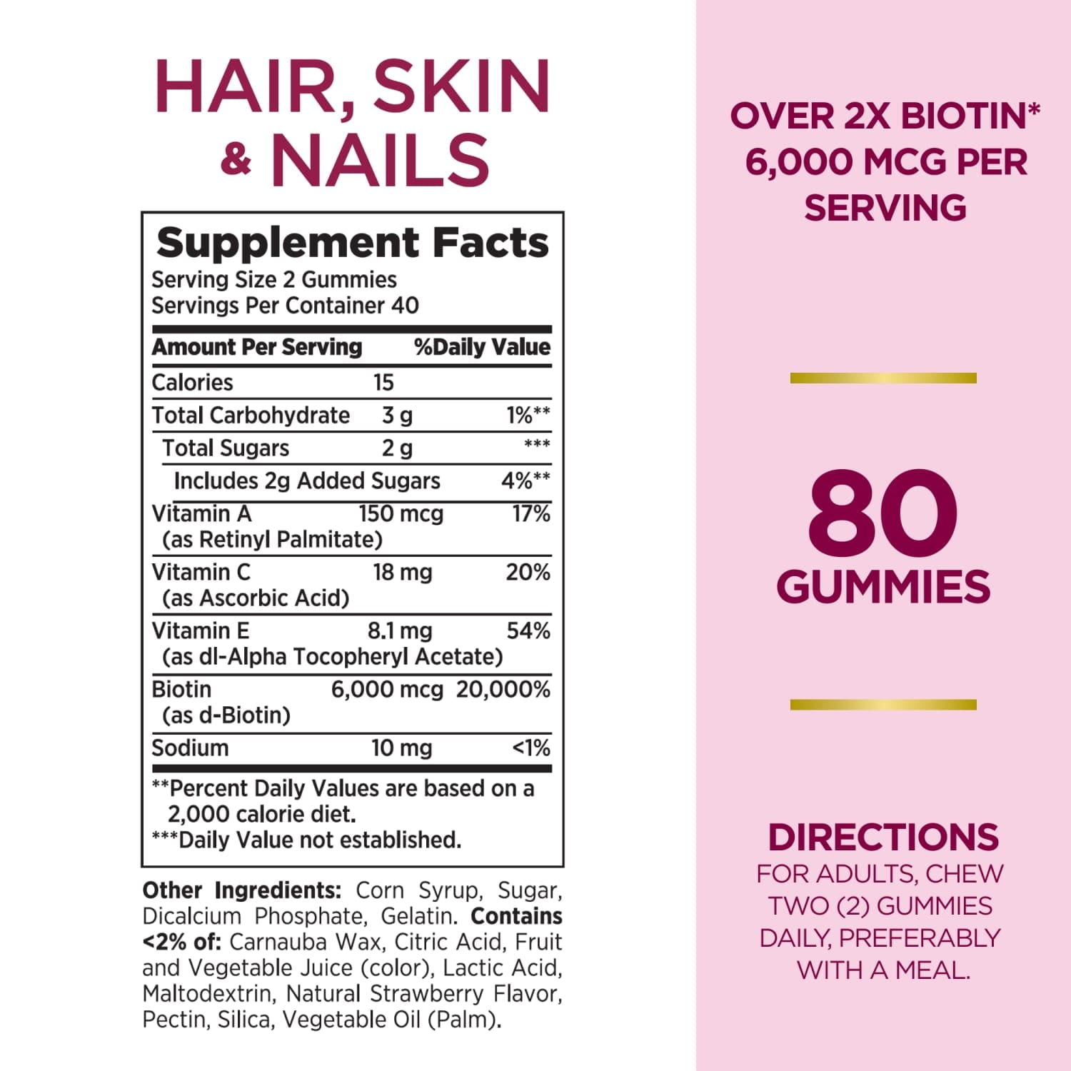 Nature's Bounty Advanced, Hair Skin and Nails Vitamins with Biotin, Strawberry Gummies, 80 Ct