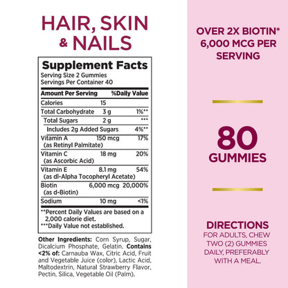 Nature's Bounty Advanced, Hair Skin and Nails Vitamins with Biotin, Strawberry Gummies, 80 Ct