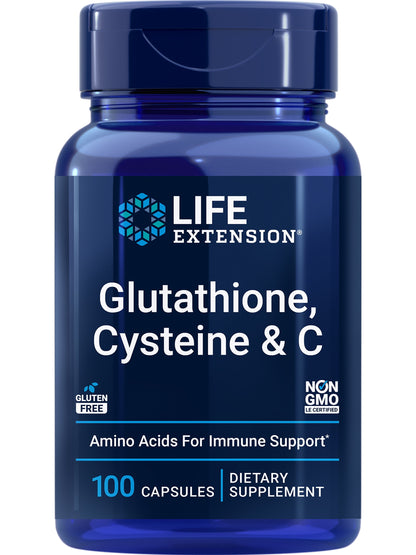 Life Extension Glutathione, Cysteine & C, 500 mg of Vitamin C, Powerful antioxidant Supplement to Support Liver Health, Gluten-Free, Non-GMO, 100 Capsules