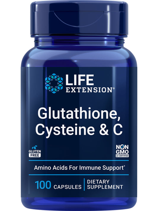 Life Extension Glutathione, Cysteine & C, 500 mg of Vitamin C, Powerful antioxidant Supplement to Support Liver Health, Gluten-Free, Non-GMO, 100 Capsules