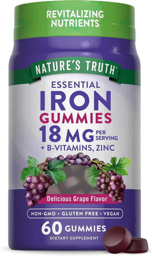Iron Gummies | 60 Count | with B Vitamins & Zinc | Grape Flavor | by Nature's Truth