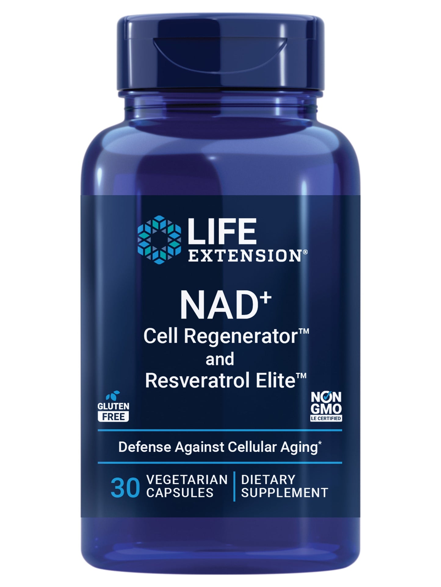 Life Extension NAD+ Cell Regenerator and Resveratrol Elite, nicotinamide riboside, NR, trans-resveratrol, quercetin, fisetin, vegetarian, non-GMO, gluten free, 30 capsules