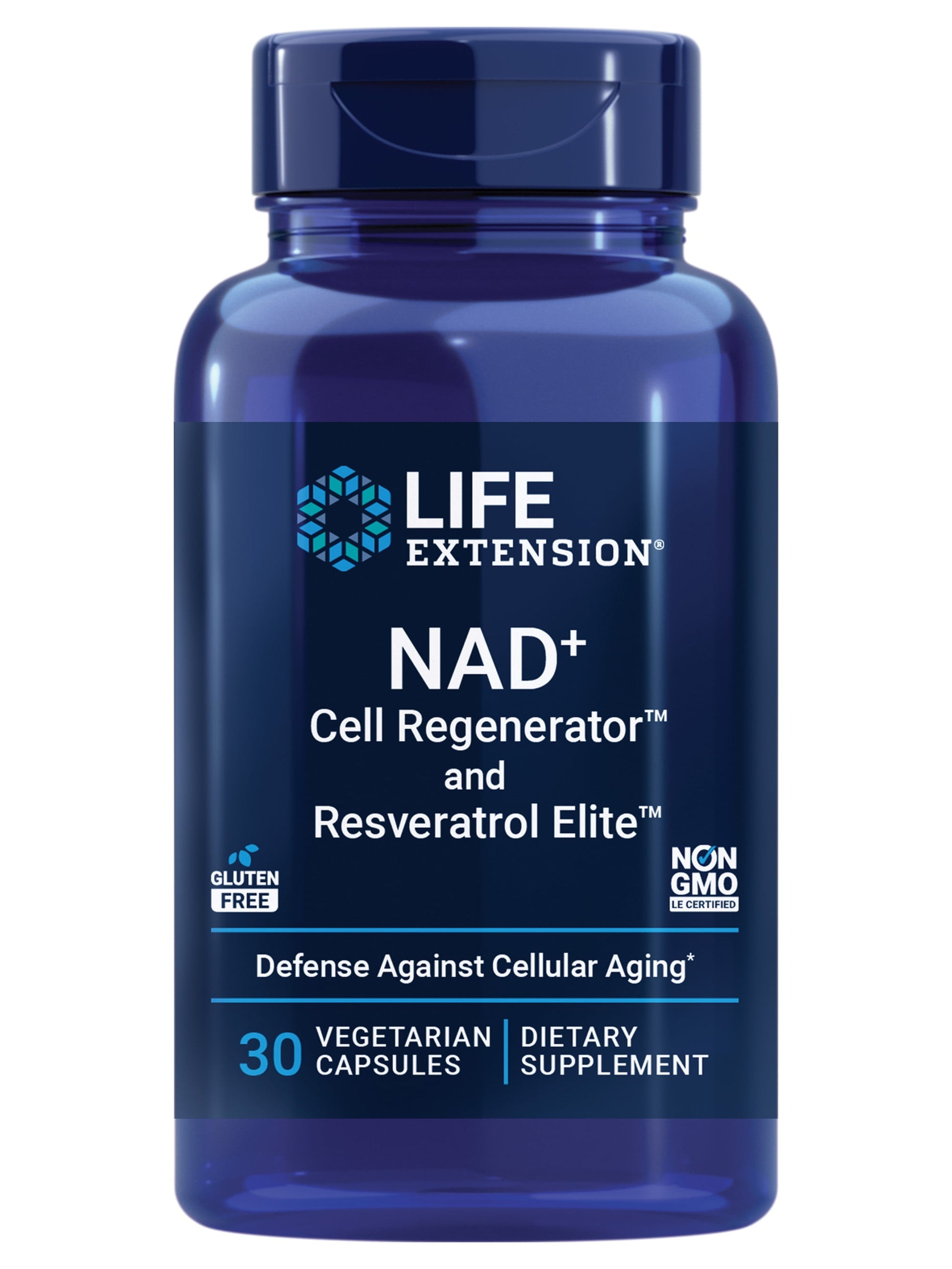 Life Extension NAD+ Cell Regenerator and Resveratrol Elite, nicotinamide riboside, NR, trans-resveratrol, quercetin, fisetin, vegetarian, non-GMO, gluten free, 30 capsules