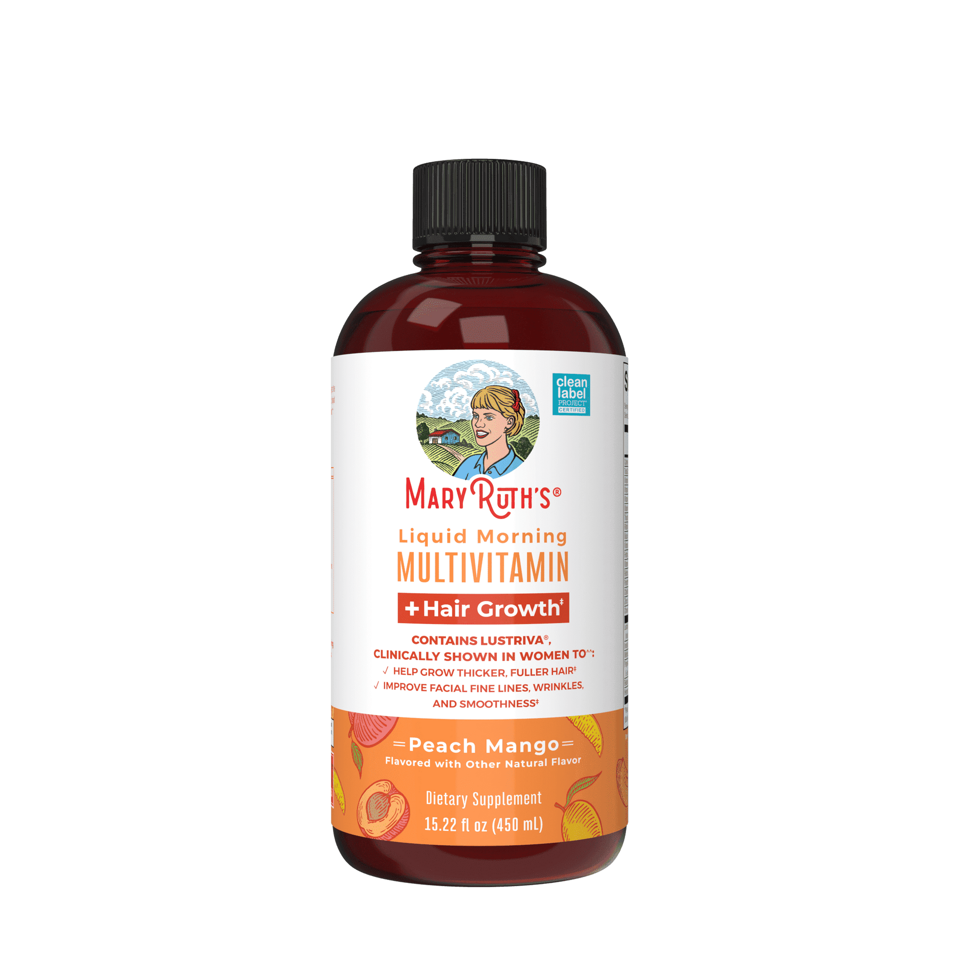 MaryRuth's Liquid Multivitamin + Lustriva® Hair Growth Thickness in Women's hair Biotin 10000mcg Vitamin D B Vitamins Ages 18+ 15.22 fl oz