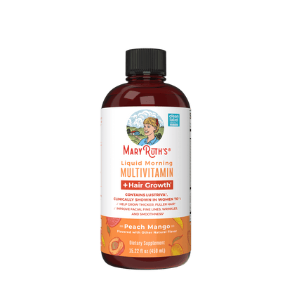 MaryRuth's Liquid Multivitamin + Lustriva® Hair Growth Thickness in Women's hair Biotin 10000mcg Vitamin D B Vitamins Ages 18+ 15.22 fl oz