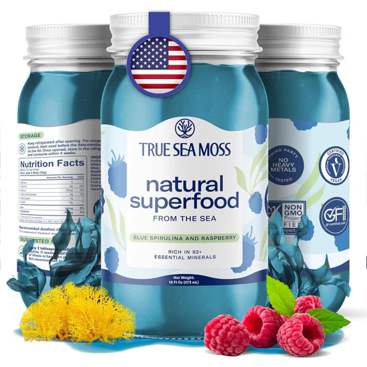 Trueseamoss Wildcrafted Sea Moss Gel with Blue Spirulina, Vegan Superfood for Wellness, 16 oz