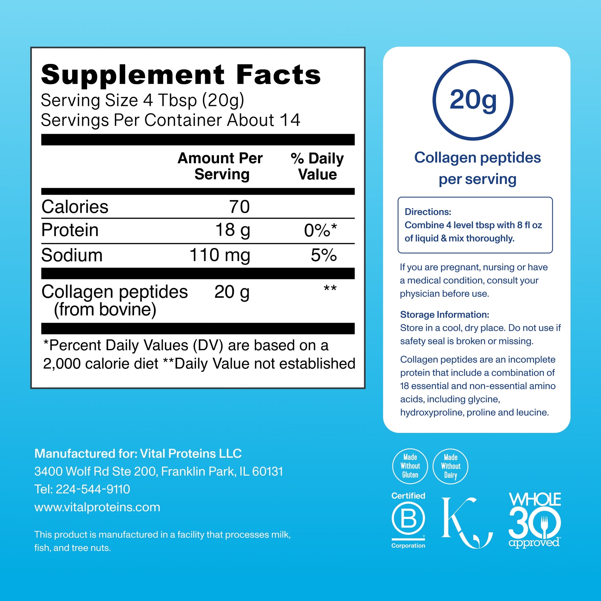 Vital Proteins Collagen Peptides Powder Supplement for Hair, Skin and Nails, Unflavored, 10 oz