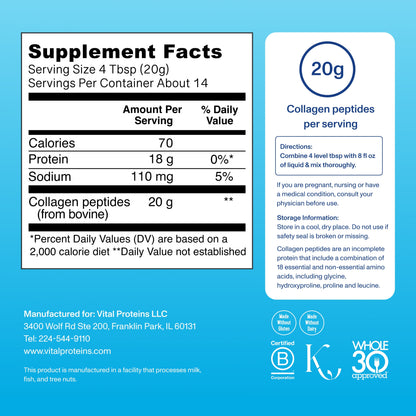 Vital Proteins Collagen Peptides Powder Supplement for Hair, Skin and Nails, Unflavored, 10 oz