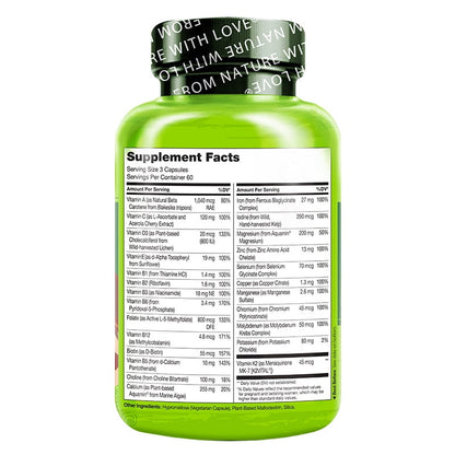 NATURELO Prenatal Multivitamin with Gentle Chelated Iron, Methyl Folate, Plant Calcium & Choline - Vegan, Vegetarian - Non-GMO - Gluten Free - 180 Capsules