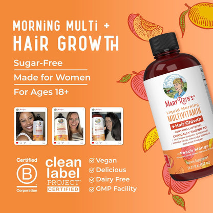 MaryRuth's Liquid Multivitamin + Lustriva® Hair Growth Thickness in Women's hair Biotin 10000mcg Vitamin D B Vitamins Ages 18+ 15.22 fl oz